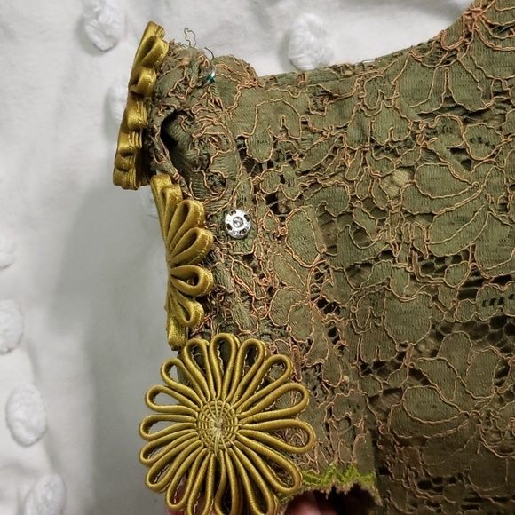 Vintage 20s homemade 3 piece green base, lace and poncho/bib set - Picture 4 of 9